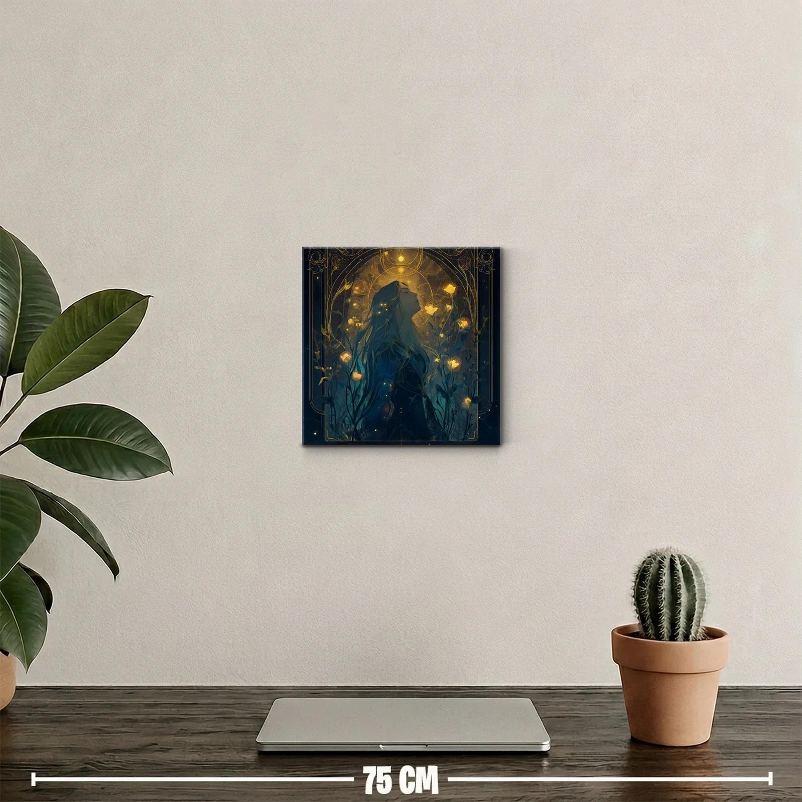 Retrato femenino místico con luz dorada entre flores — miniatura 2