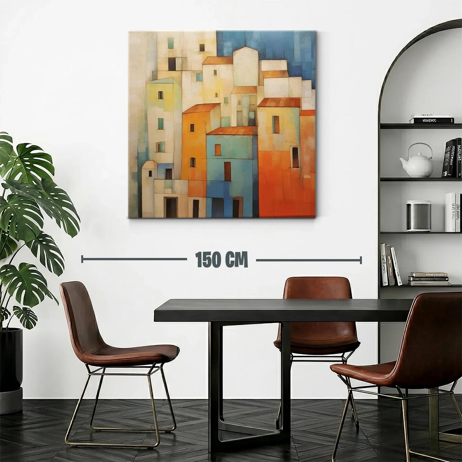 Composición urbana en tonos cálidos y azules vibrantes — miniatura 2