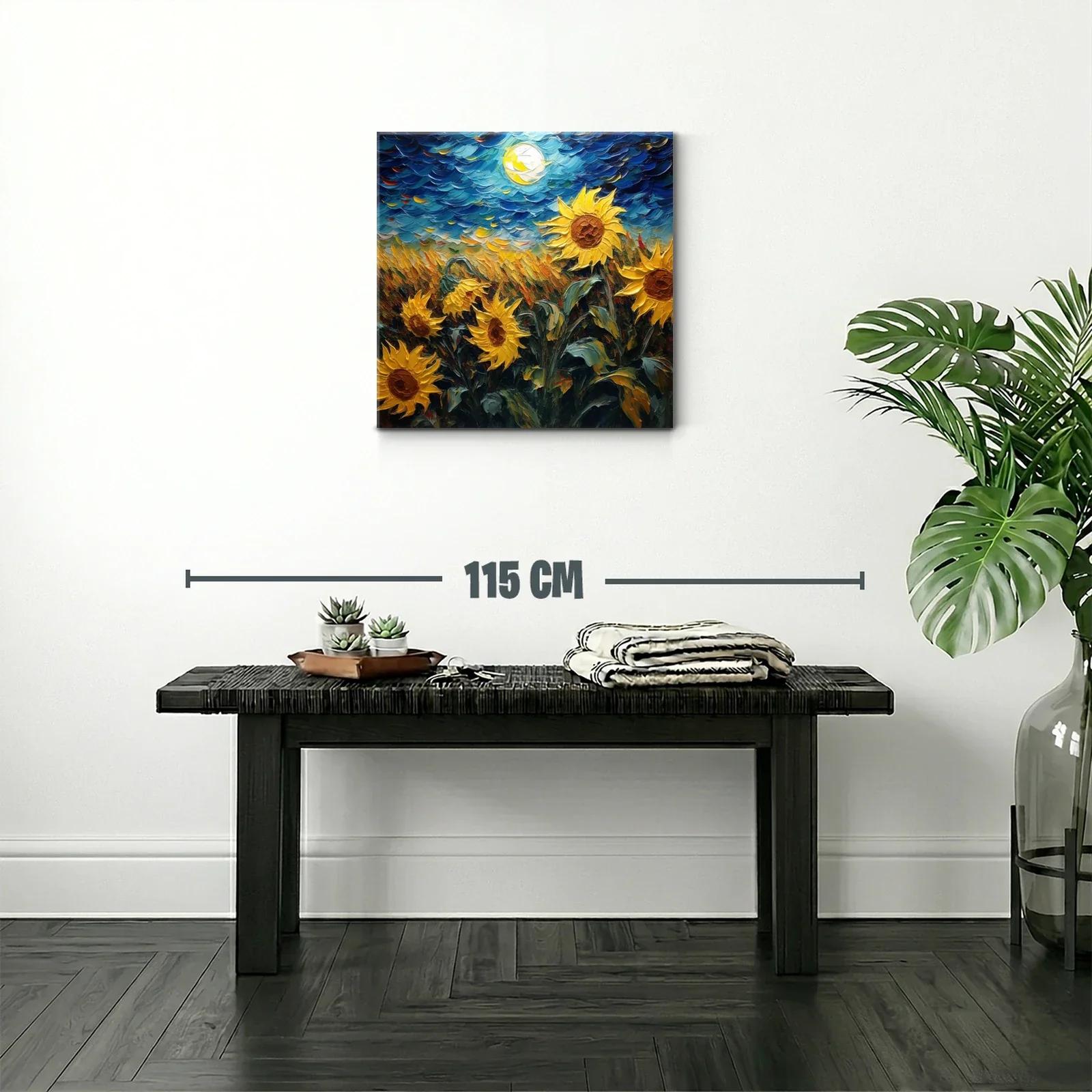 Campo de girasoles vibrantes bajo cielo nocturno brillante — miniatura 2