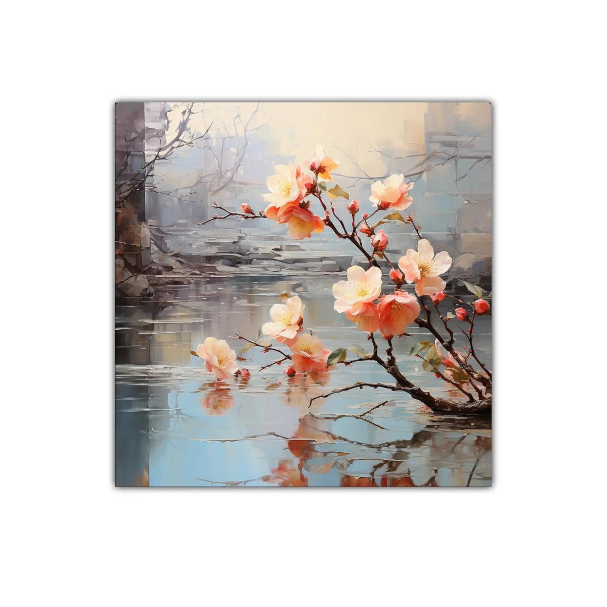 Delicadas flores rosadas sobre agua tranquila y reflejos sutiles
