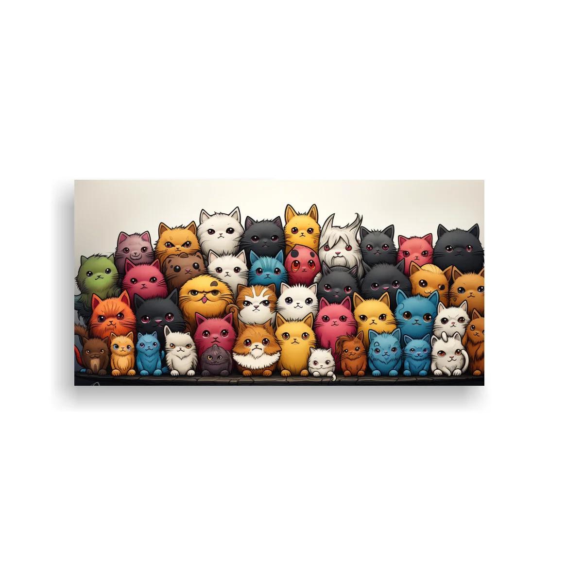 Cuadro grupo de gatos de colores en fila compacta — imagen principal