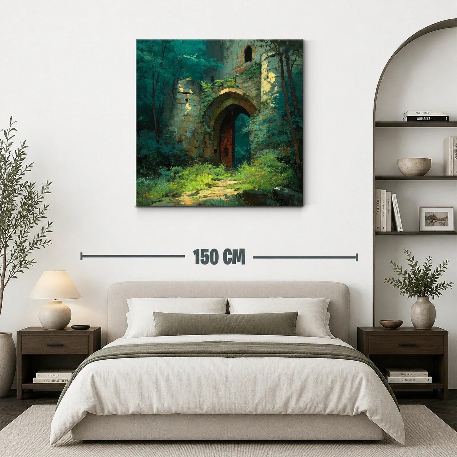 Entrada mágica de castillo entre frondoso bosque verde — miniatura 3