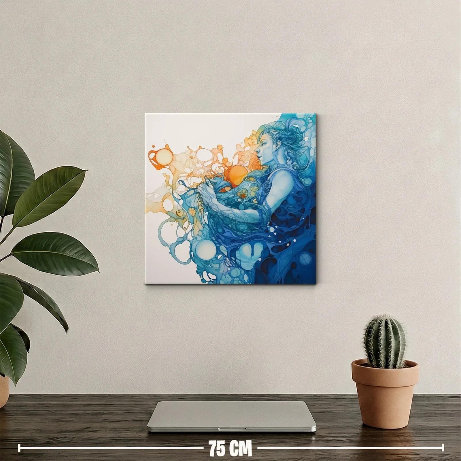 Figura femenina entre ondas fluidas en tonos azules y naranjas — miniatura 2