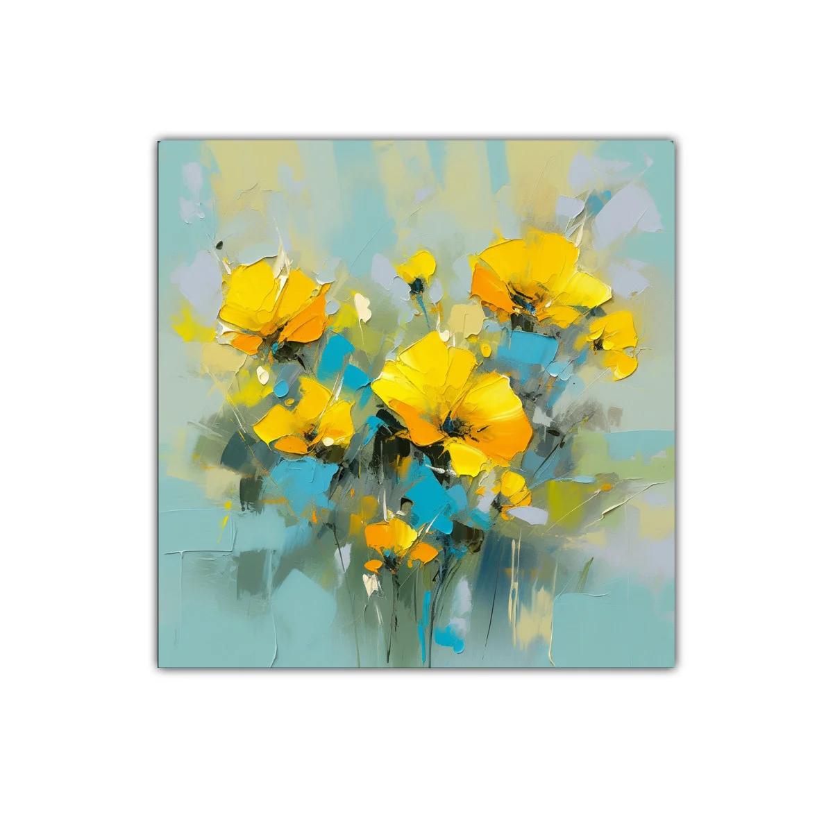 Cuadro floral vibrante con tonos amarillos y azules — imagen principal