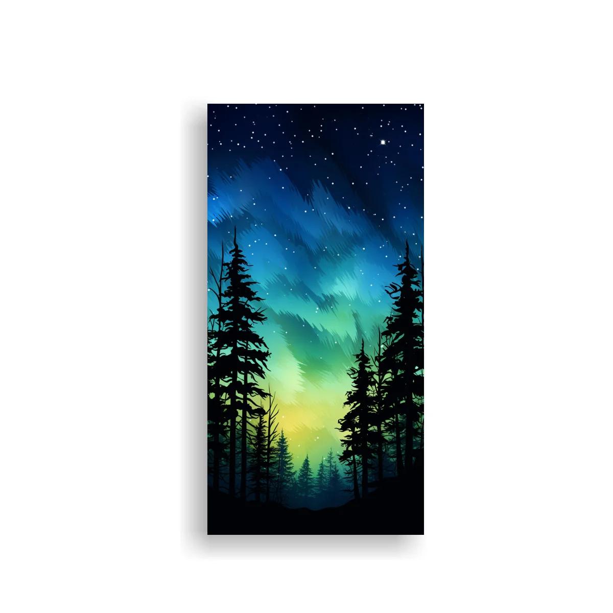 Cuadro aurora boreal sobre bosque de pinos en silueta — imagen principal