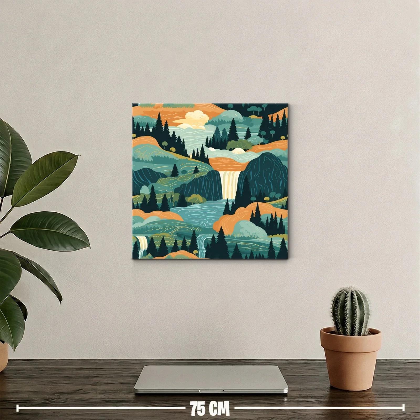 Paisaje sereno con cascadas y montañas en tonos cálidos — miniatura 2
