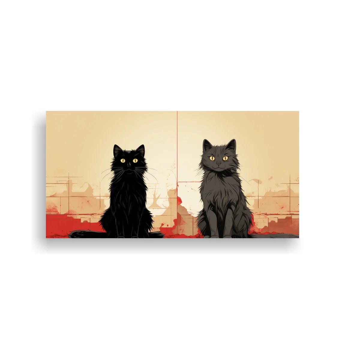 Cuadro dos gatos de pelo largo con líneas de boceto