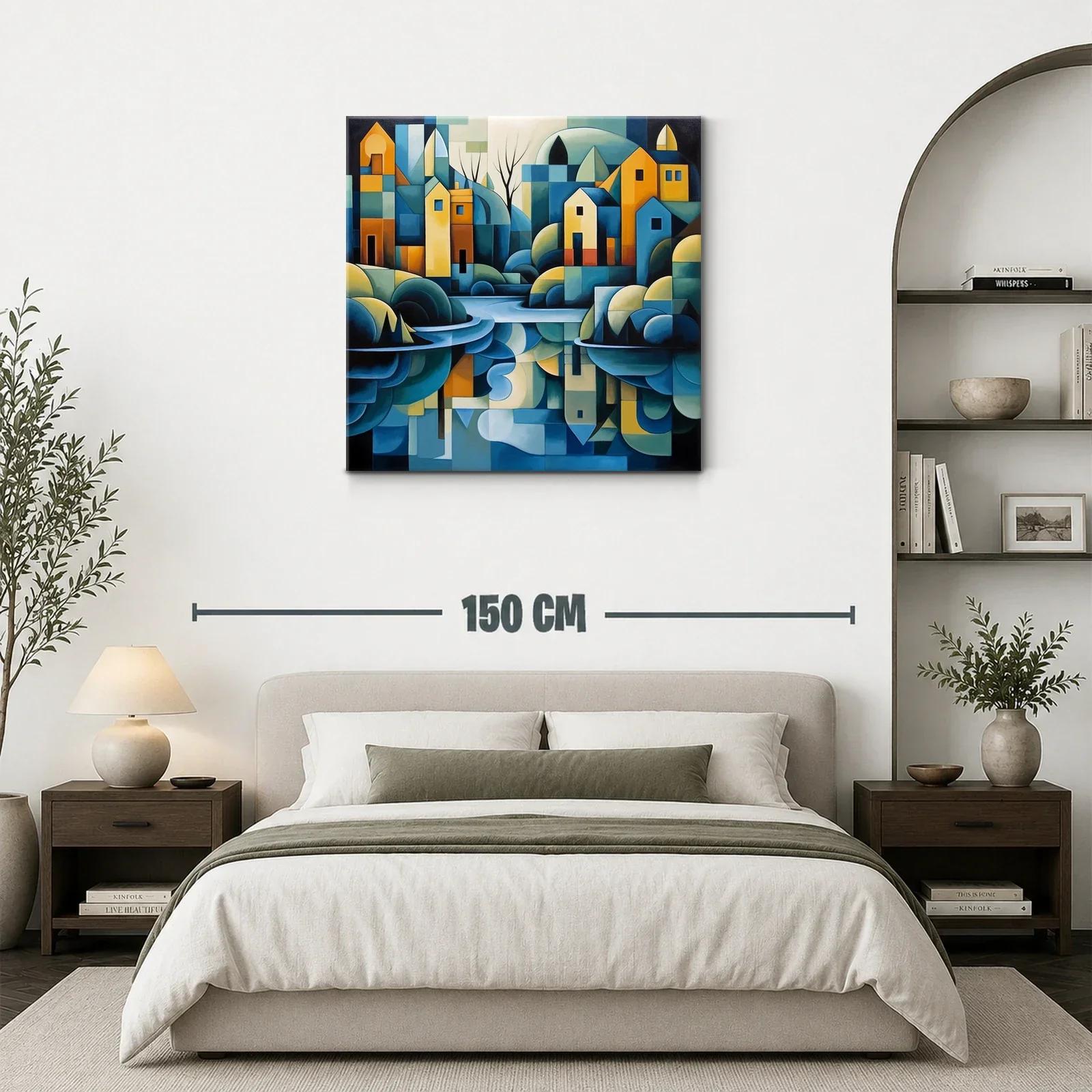 Paisaje urbano abstracto con reflejos en tonos azules y ocres — miniatura 3