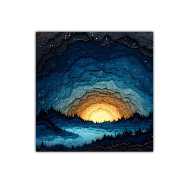 Atardecer estrellado en montañas onduladas azuladas