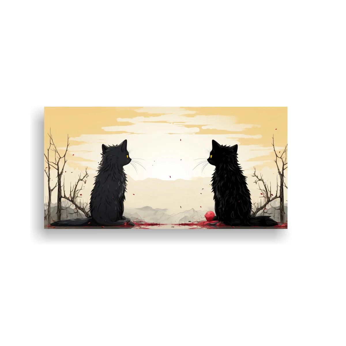Cuadro dos gatos negros con pelota roja