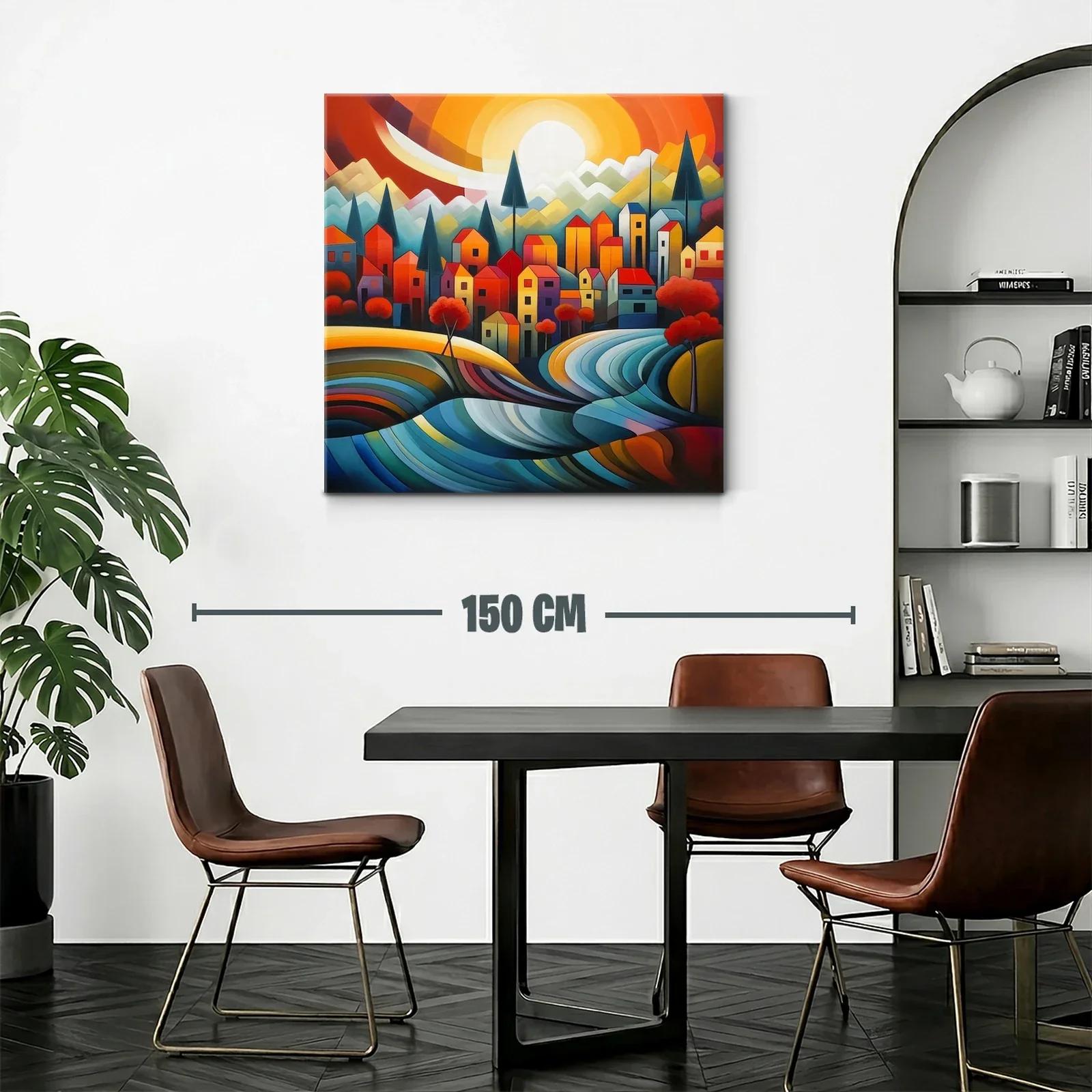 Paisaje urbano con tonos vibrantes y diseño geométrico — miniatura 2
