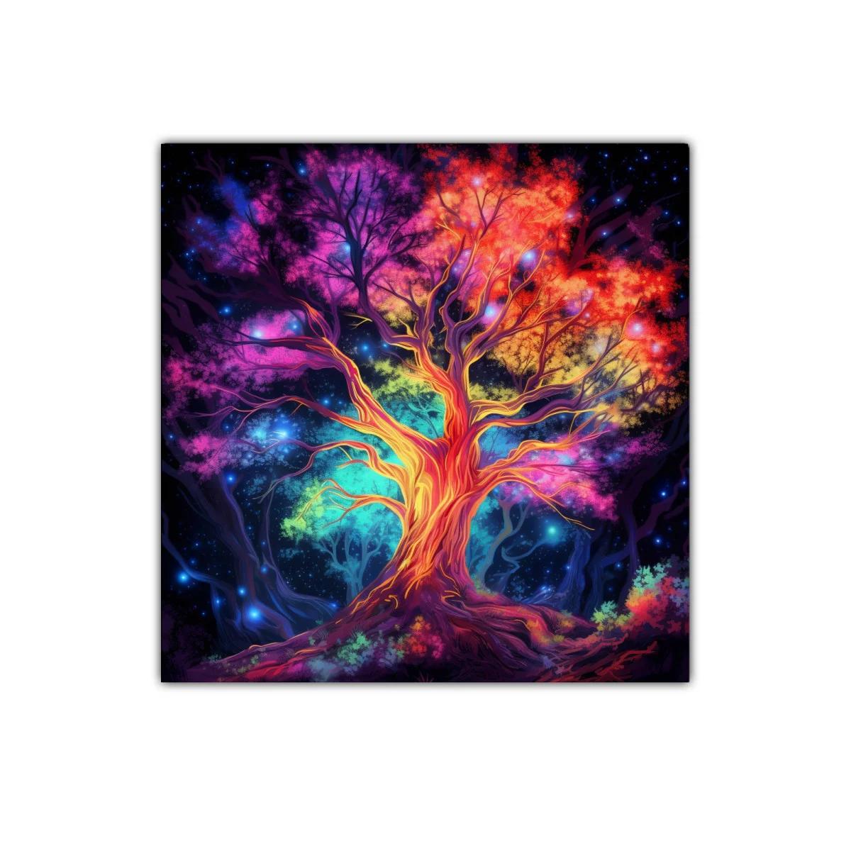 Árbol mágico multicolor con luz en paisaje nocturno — imagen principal