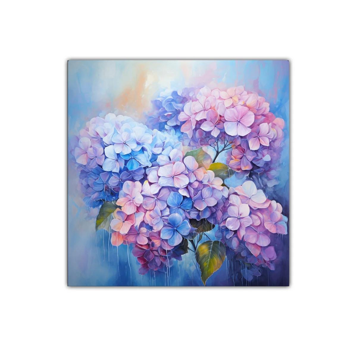 Cuadro decorativo de hortensias en tonos pastel vibrantes