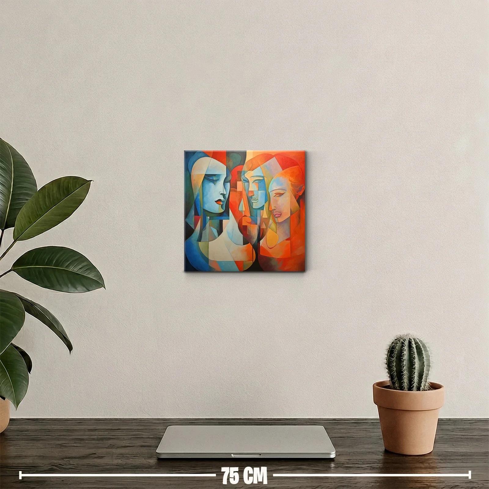 Cuadro abstracto con rostros y contrastes cálidos y fríos — miniatura 2
