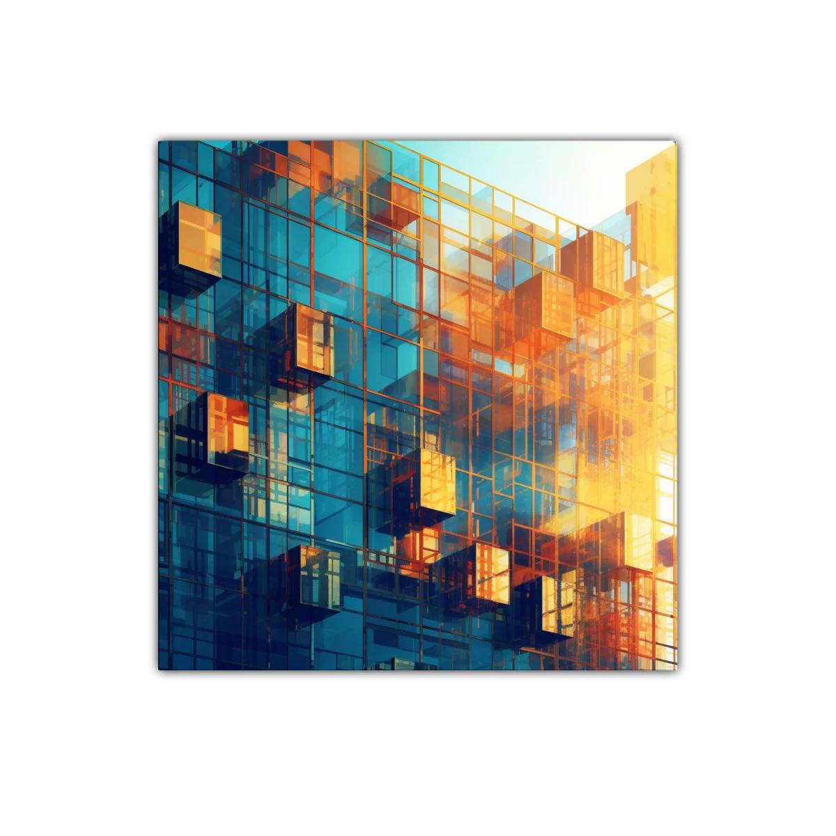 Composición arquitectónica en azul y naranja vibrante — imagen principal