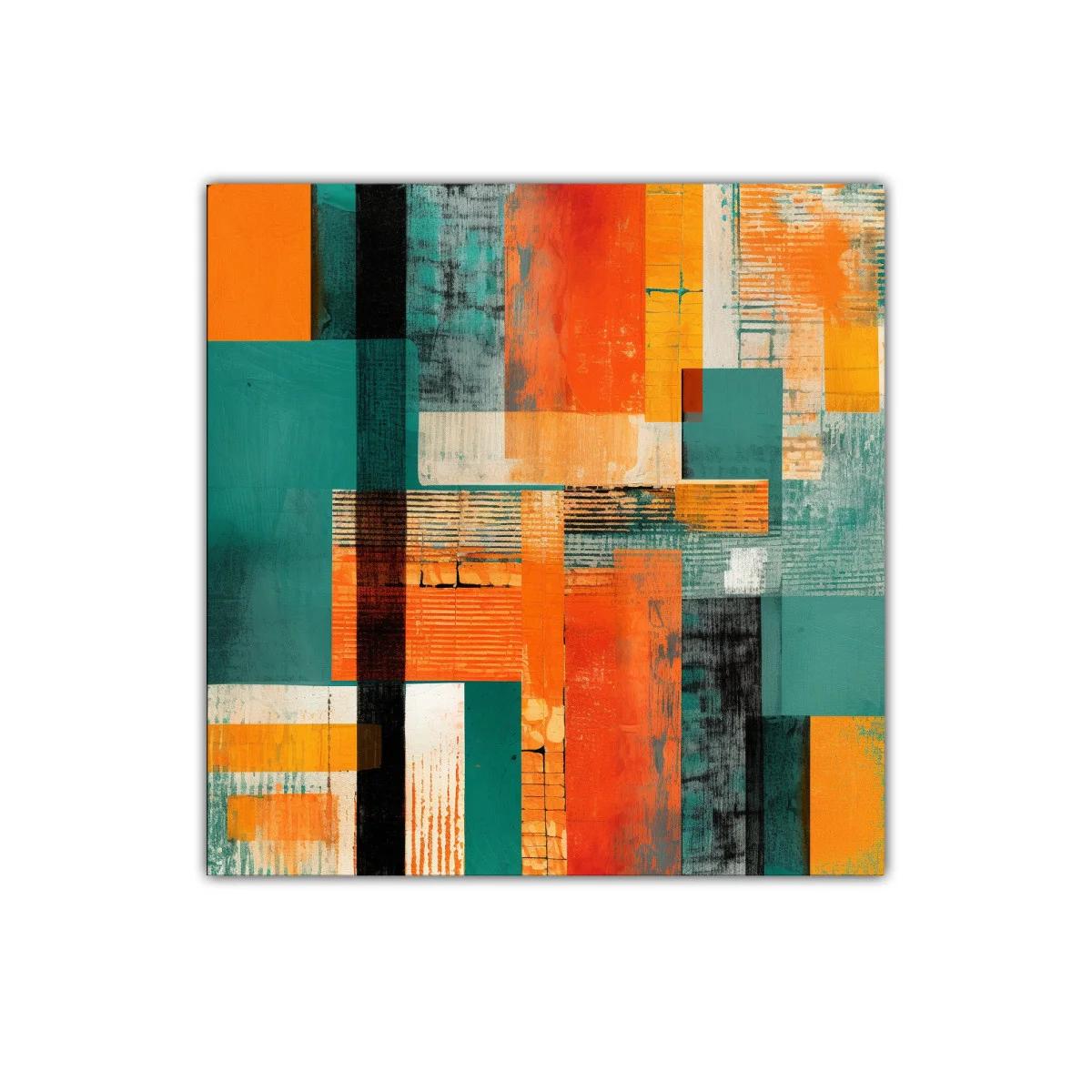 Composición abstracta con bloques en tonos cálidos y fríos