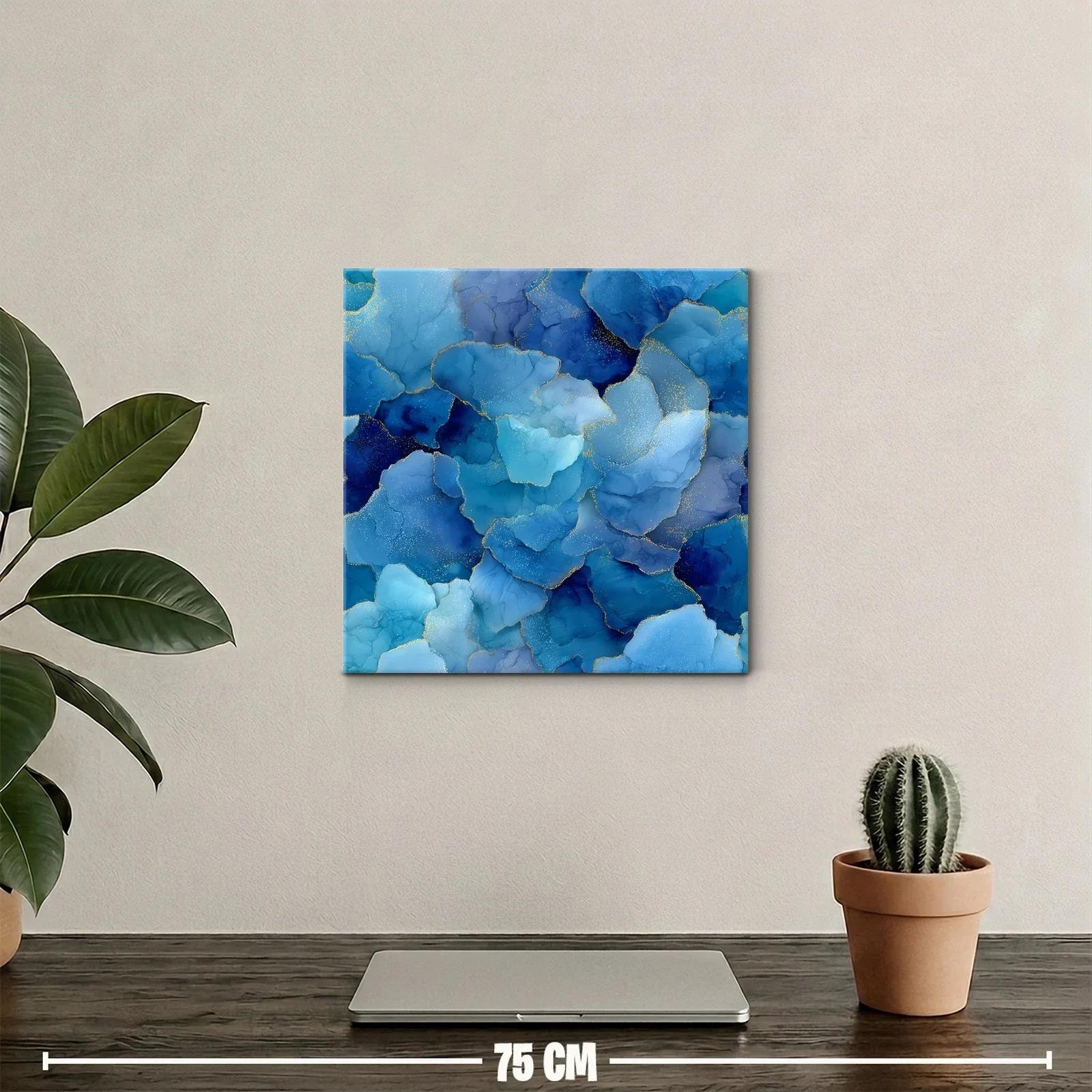 Cuadro abstracto en tonos azules con detalles dorados — miniatura 2