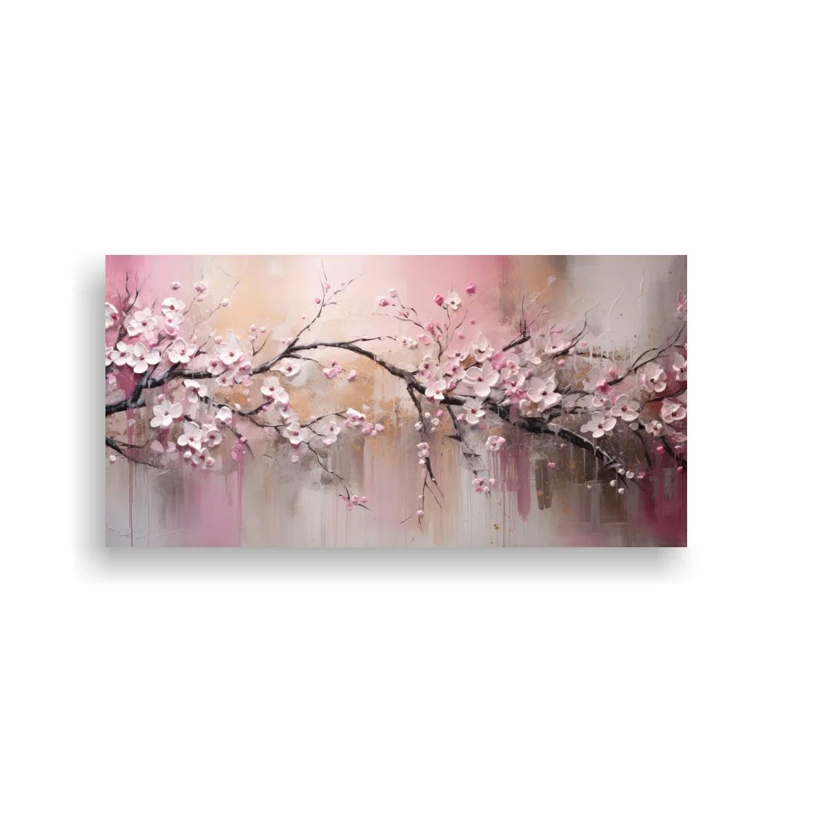 Cuadro ramas de flor de cerezo con goteos de pintura
