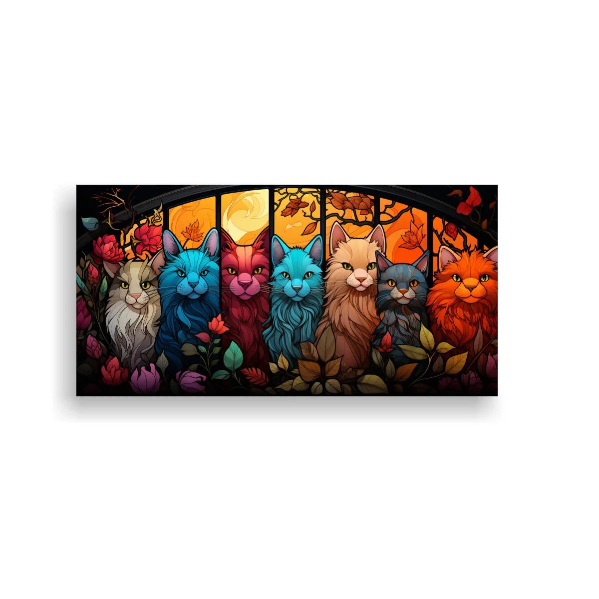 Cuadro gatos de colores en vidriera floral — imagen principal