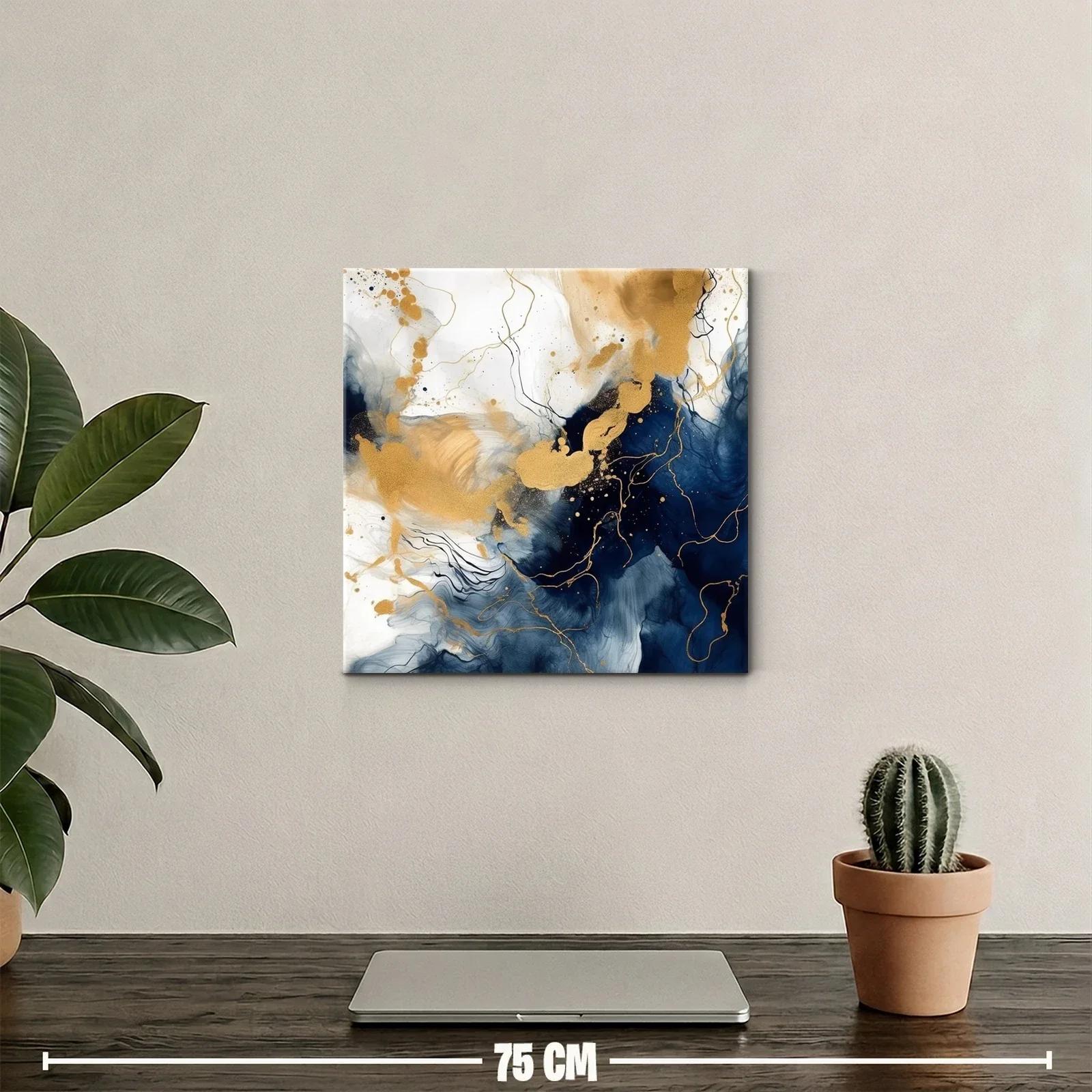 Cuadro abstracto tonos dorados y azul marino elegante — miniatura 2