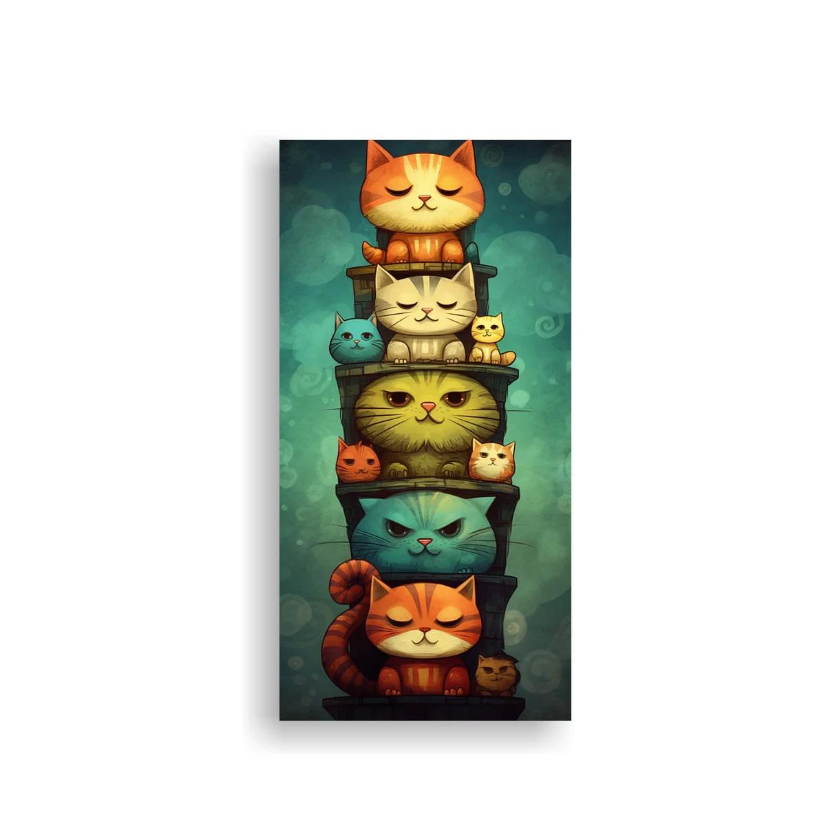 Cuadro totem de gatos con caras serenas