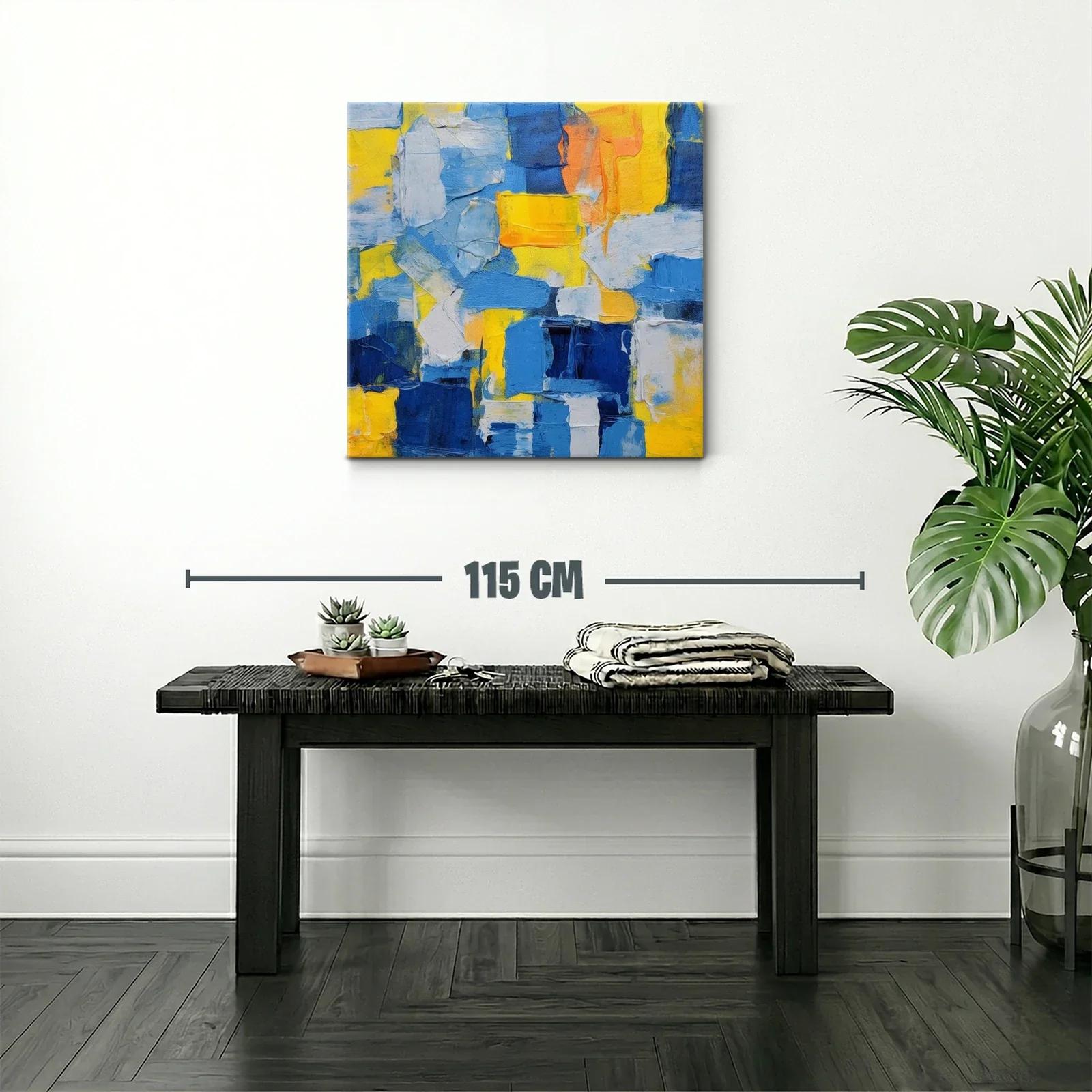 Cuadro abstracto con predominio de tonos azules y amarillos — miniatura 2