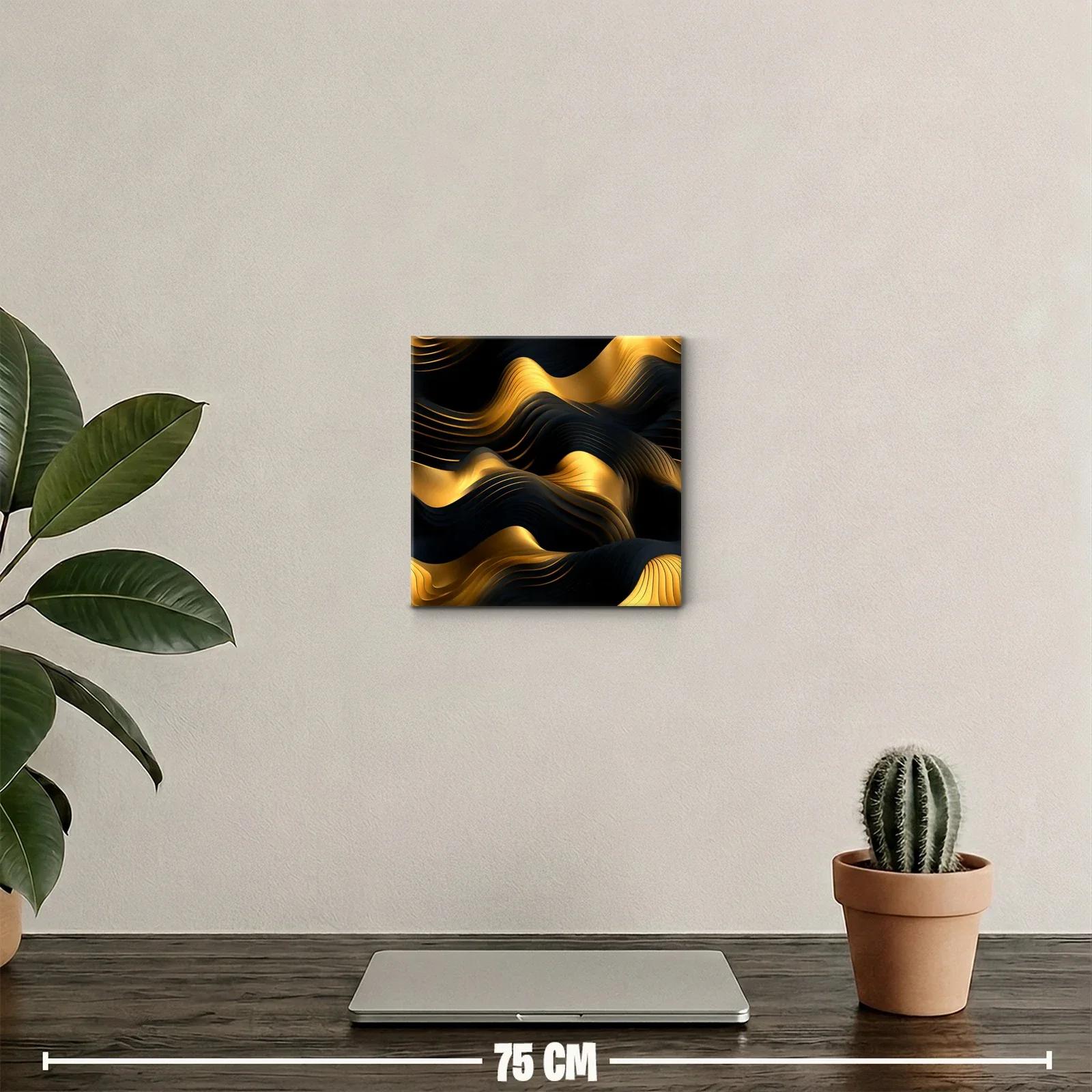 Composición abstracta en tonos dorados y negros con texturas onduladas — miniatura 2