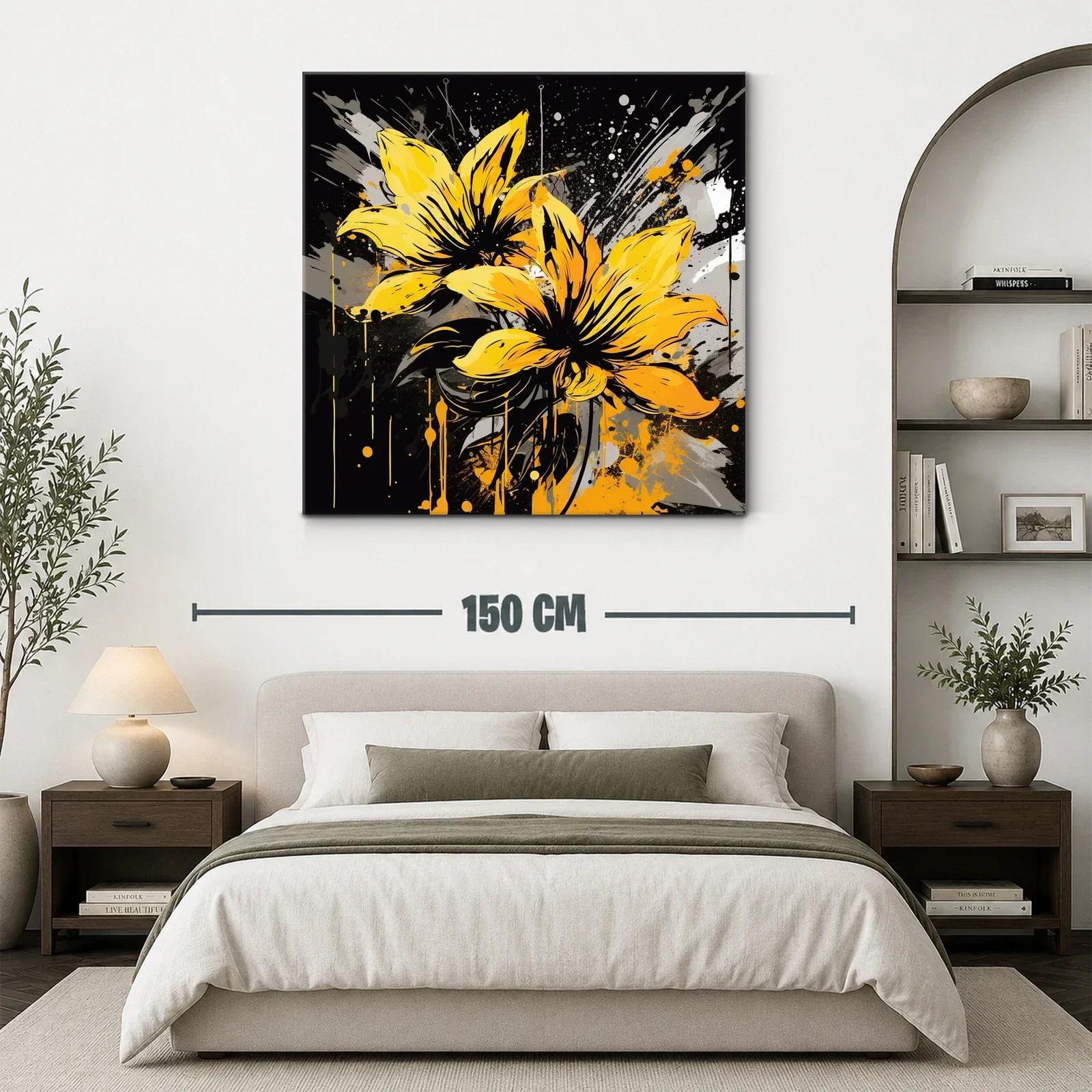 Vibrante cuadro floral con tonos amarillos y contrastes oscuros — miniatura 3