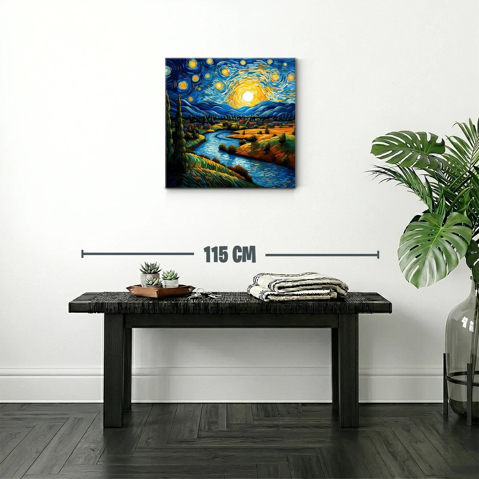 Paisaje nocturno vibrante con río y cielo estrellado — miniatura 2
