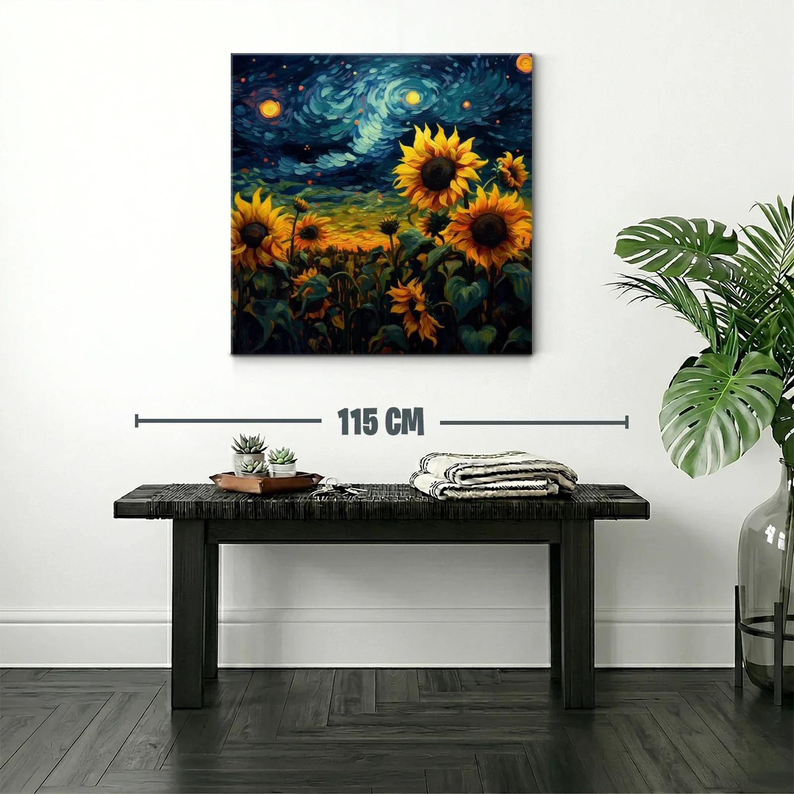 Campo de girasoles bajo cielo estrellado vibrante — miniatura 2