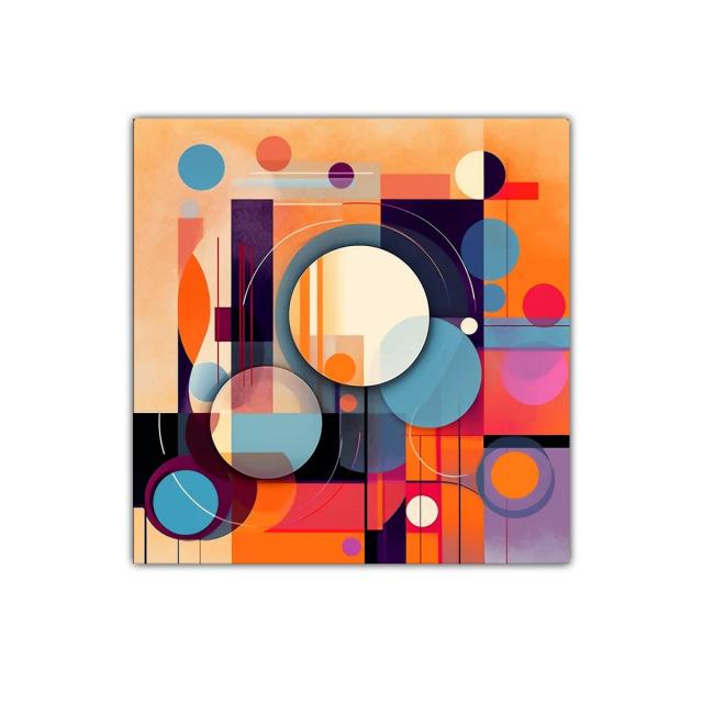 Cuadro abstracto con círculos y formas geométricas vibrantes