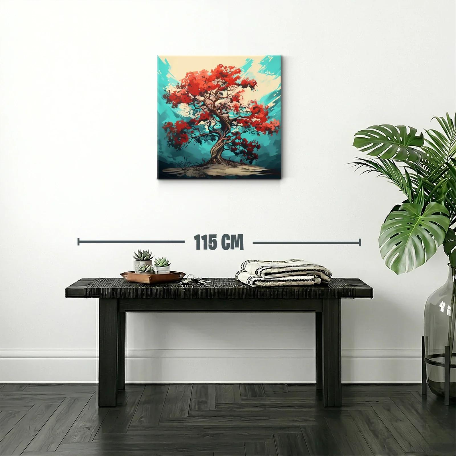 Árbol de vida con follaje rojo vibrante sobre fondo azul — miniatura 2