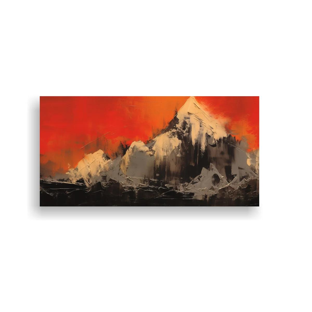 Cuadro montañas nevadas con cielo rojo intenso