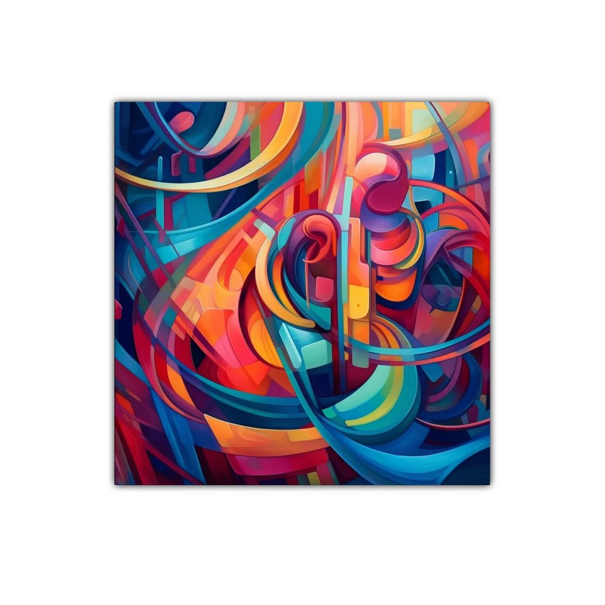 Cuadro abstracto vibrante con formas y colores dinámicos