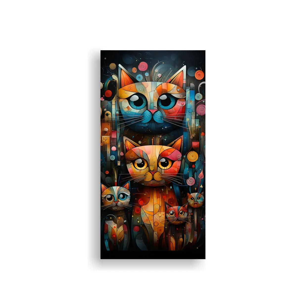 Cuadro gatos coloridos con rostros geométricos