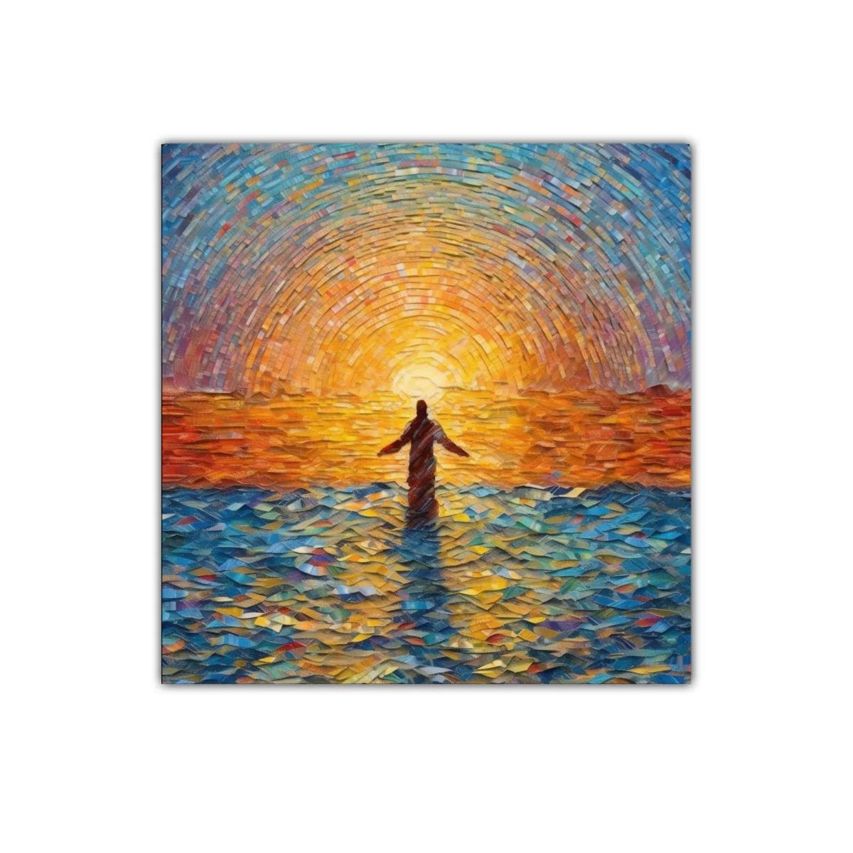 Figura Solitaria Frente a Un Mar Luminoso al Atardecer — imagen principal