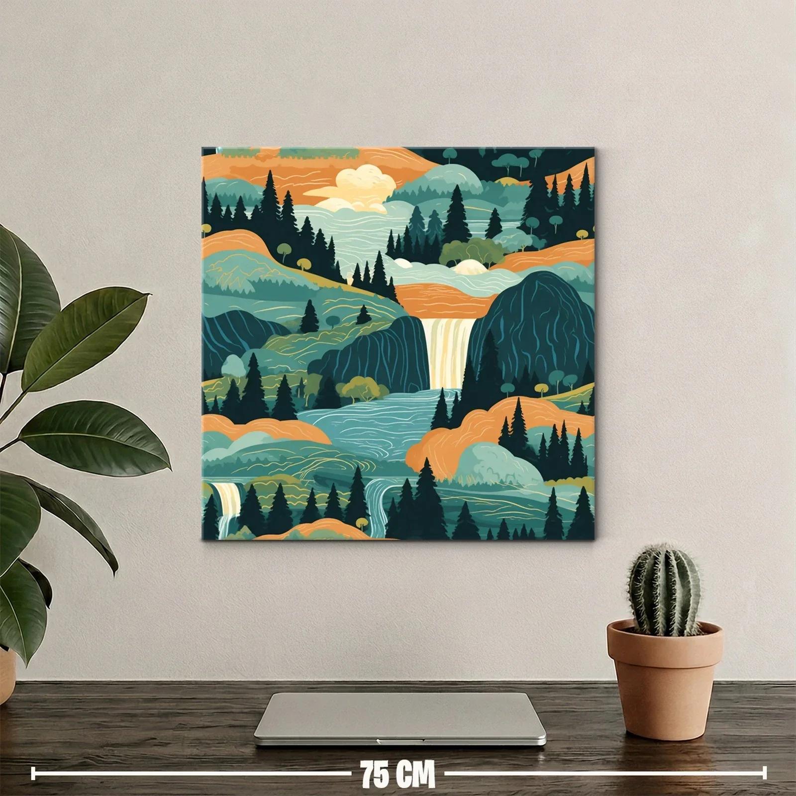 Paisaje sereno con cascadas y montañas en tonos cálidos — miniatura 2