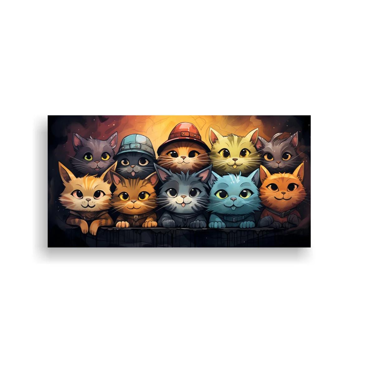 Cuadro grupo de gatos con caras y patas visibles