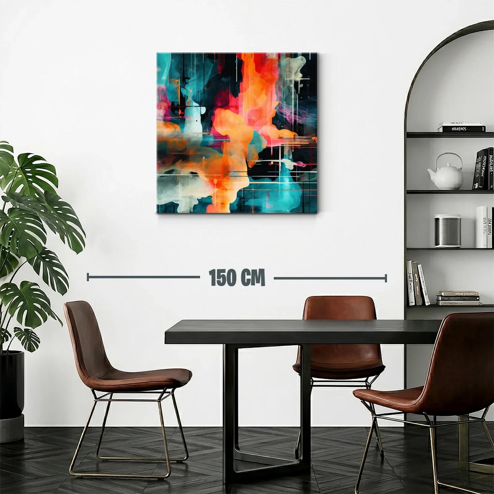 Cuadro abstracto en tonos vibrantes con formas fluidas y líneas sutiles — miniatura 2