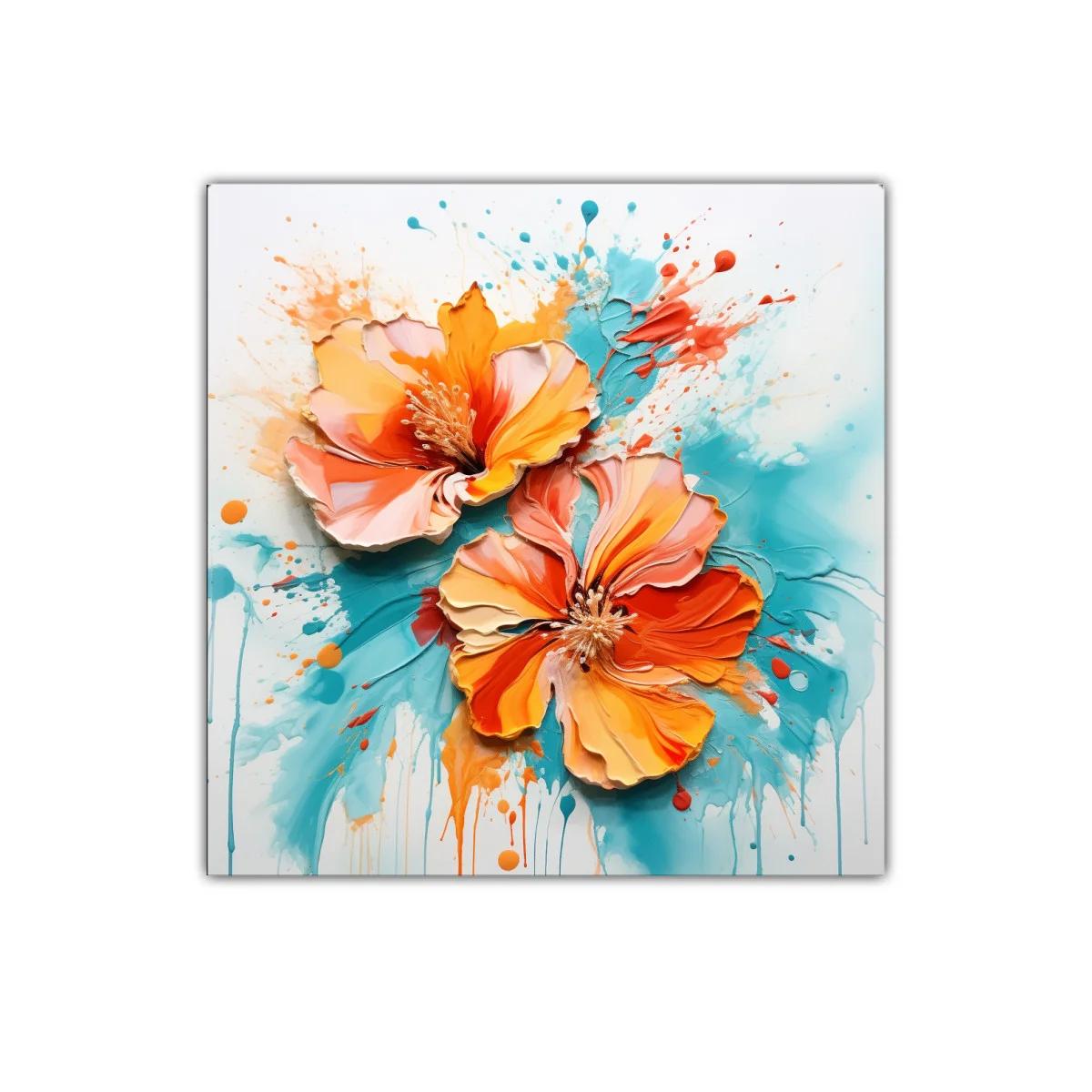 Vibrantes flores en explosión de tonos cálidos y turquesa — imagen principal