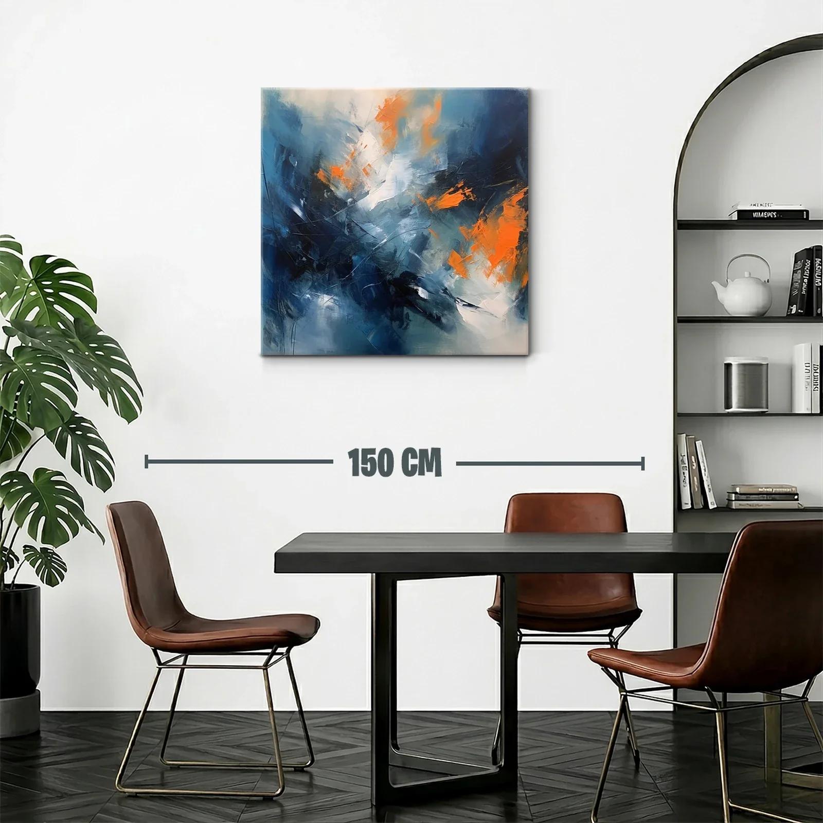 Cuadro abstracto con tonos azulados y naranjas vibrantes — miniatura 2