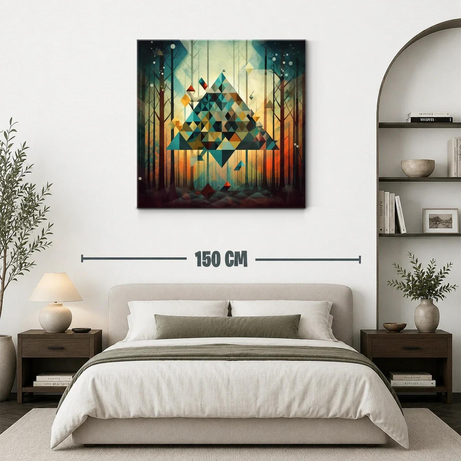 Cuadro geométrico con tonos cálidos y fríos en bosque abstracto — miniatura 3