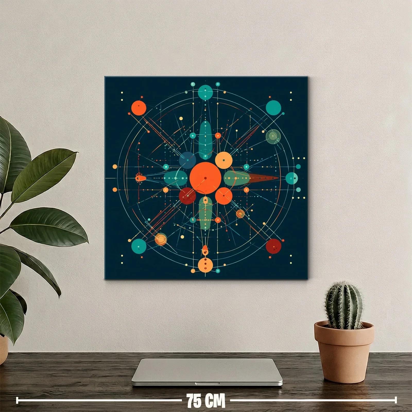 Composición geométrica con círculos y líneas dinámicas en tonos vibrantes — miniatura 2
