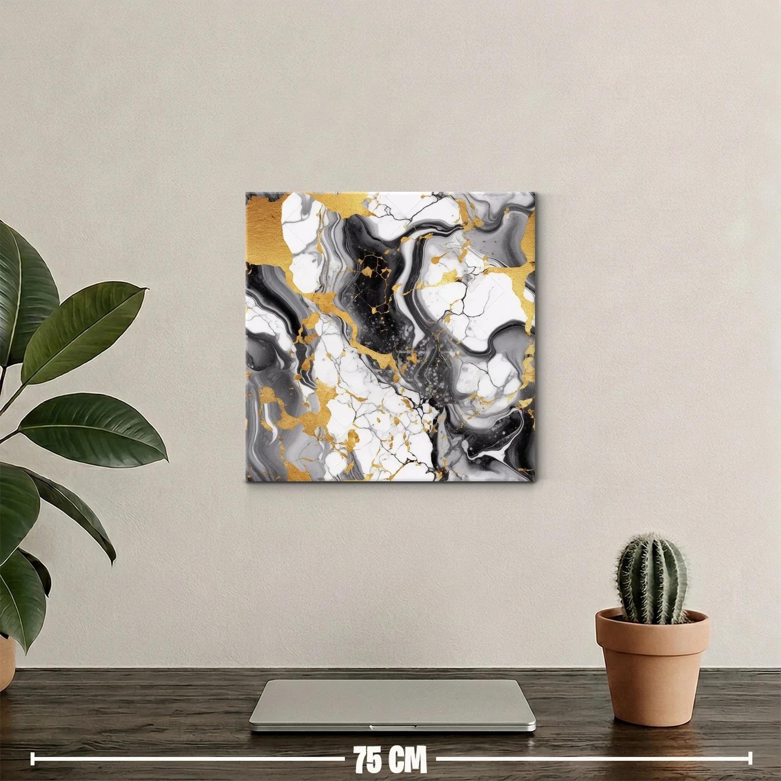 Arte abstracto con vetas doradas en tonos blanco y negro — miniatura 2