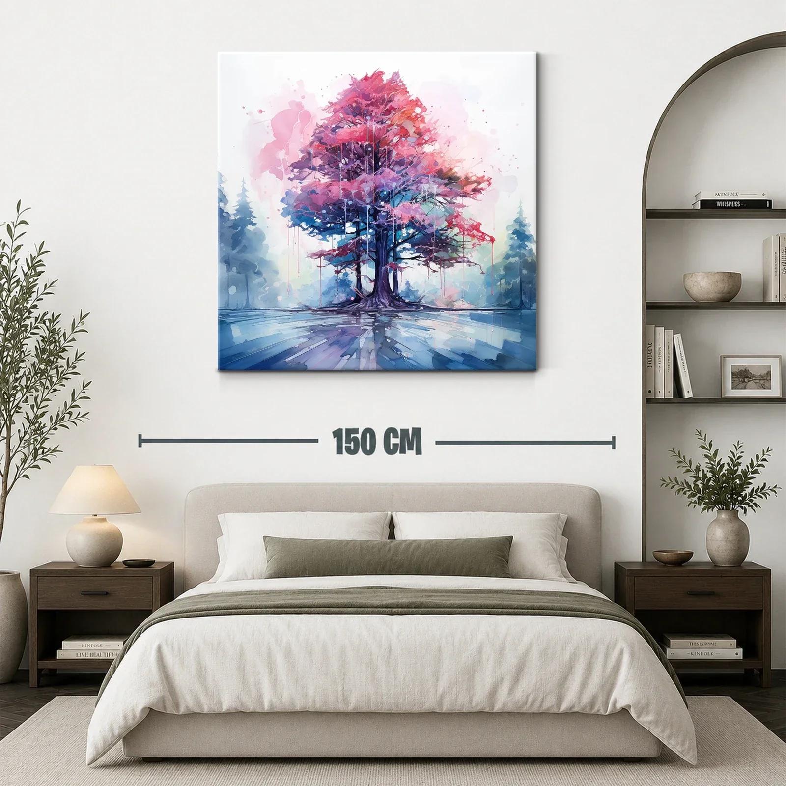 Árbol en tonos rosa y azul con reflejo en agua serena — miniatura 3