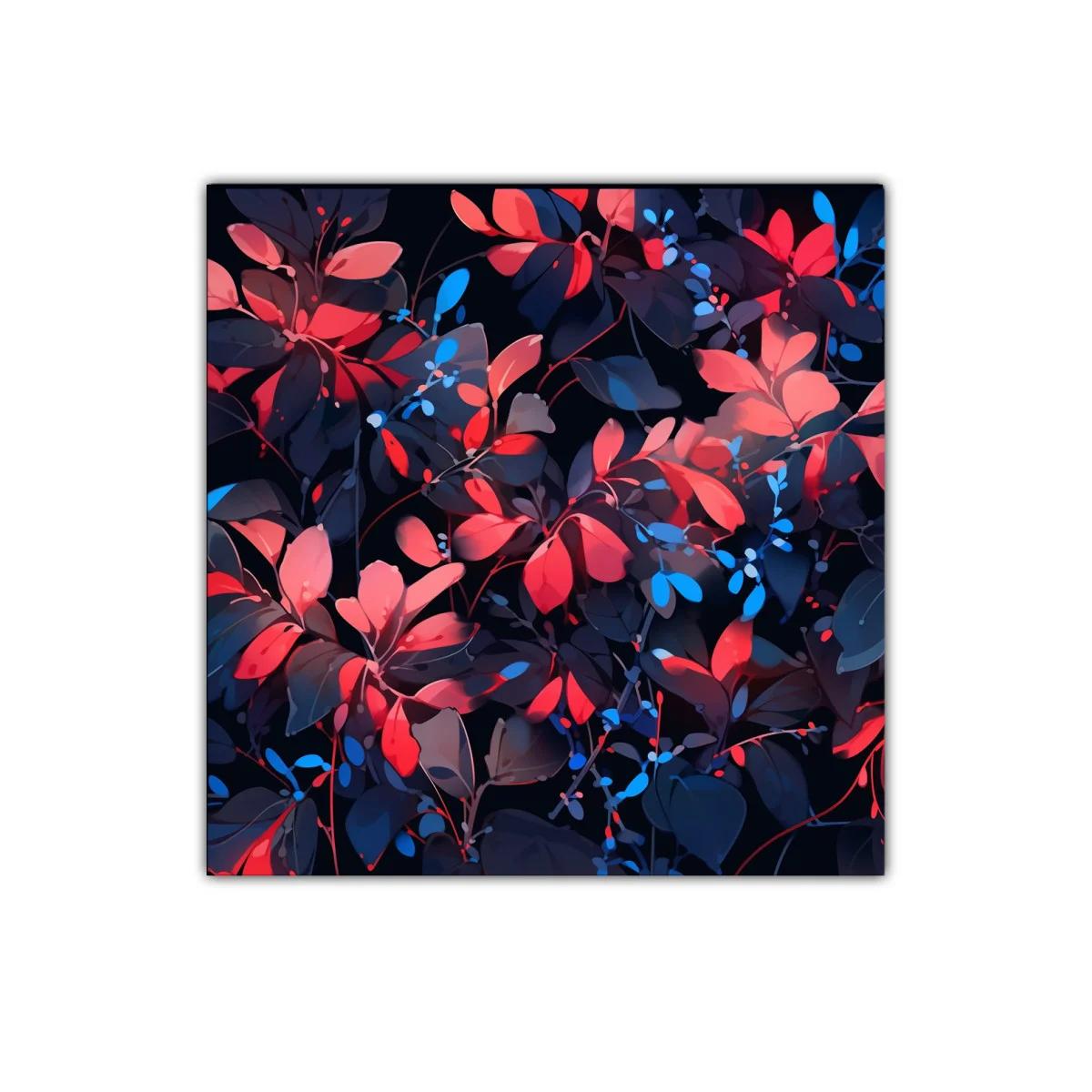 Cuadro decorativo con hojas en tonos rojos y azules intensos — imagen principal