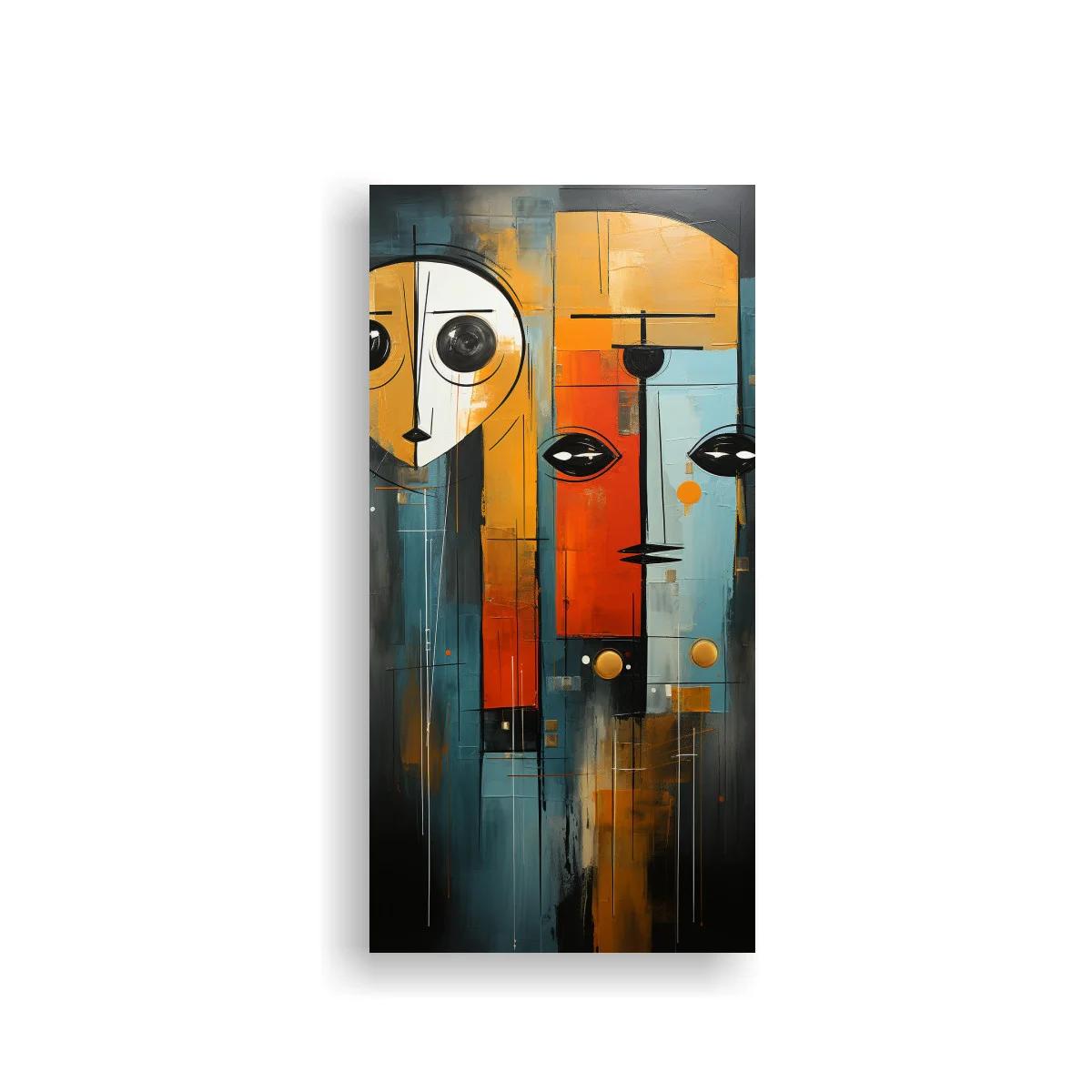 Cuadro dos rostros abstractos con líneas verticales — imagen principal