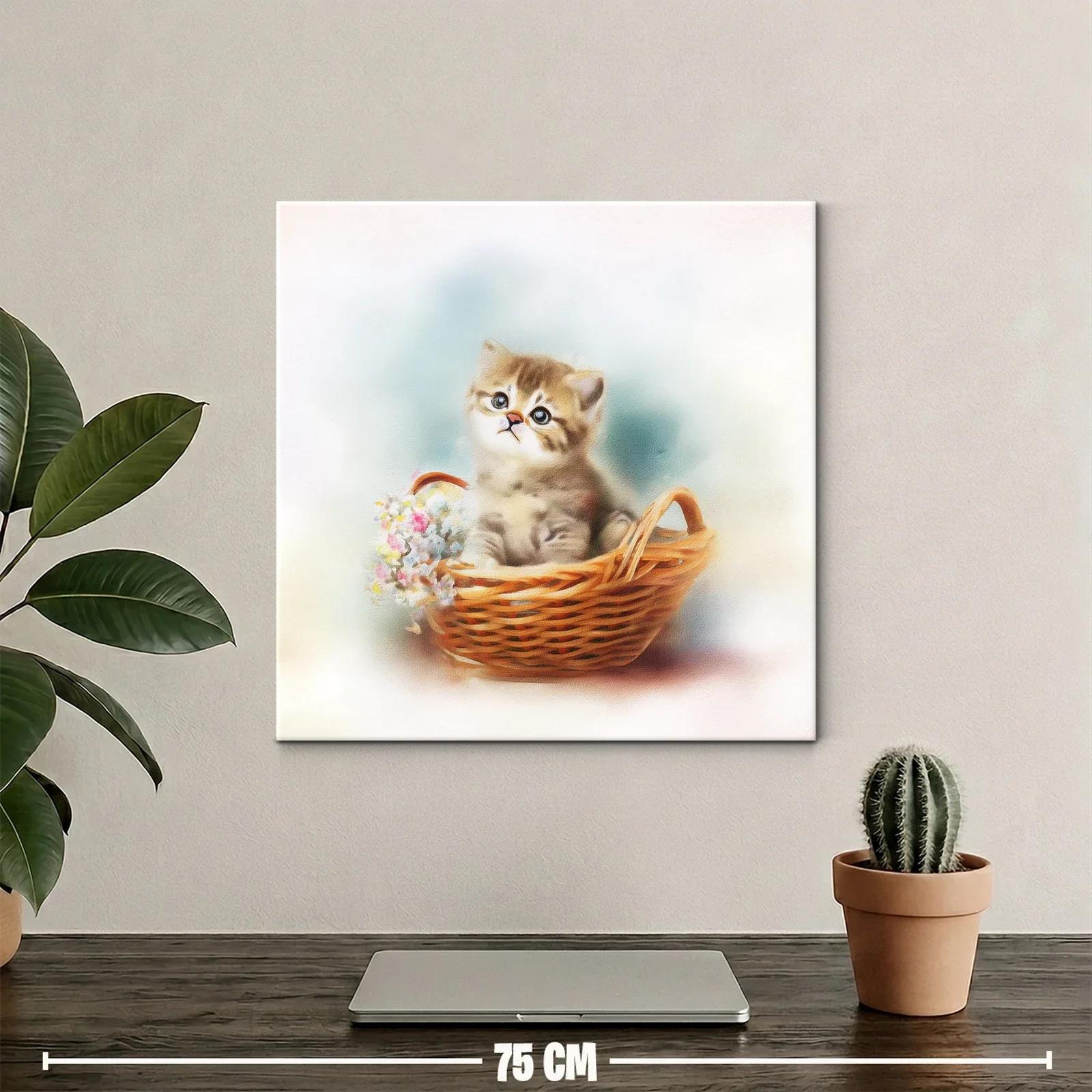 Tierna escena de gatito en cesta con flores delicadas — miniatura 2