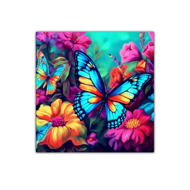 Cuadro decorativo con mariposas y flores vibrantes
