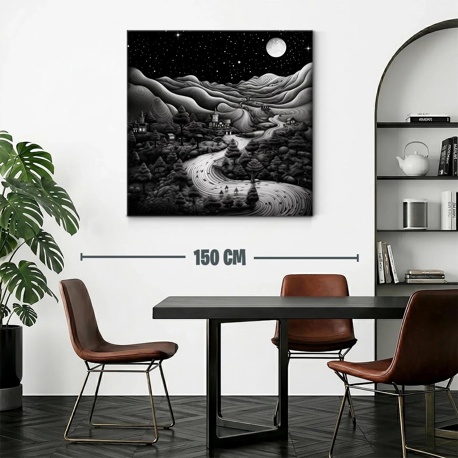 Paisaje nocturno con río serpenteante y luna llena brillante — miniatura 2